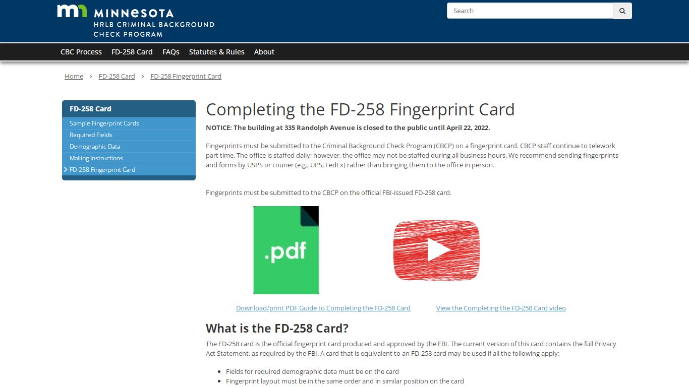Completing the FD-258 Fingerprint Card - The Minnesota Board of ...